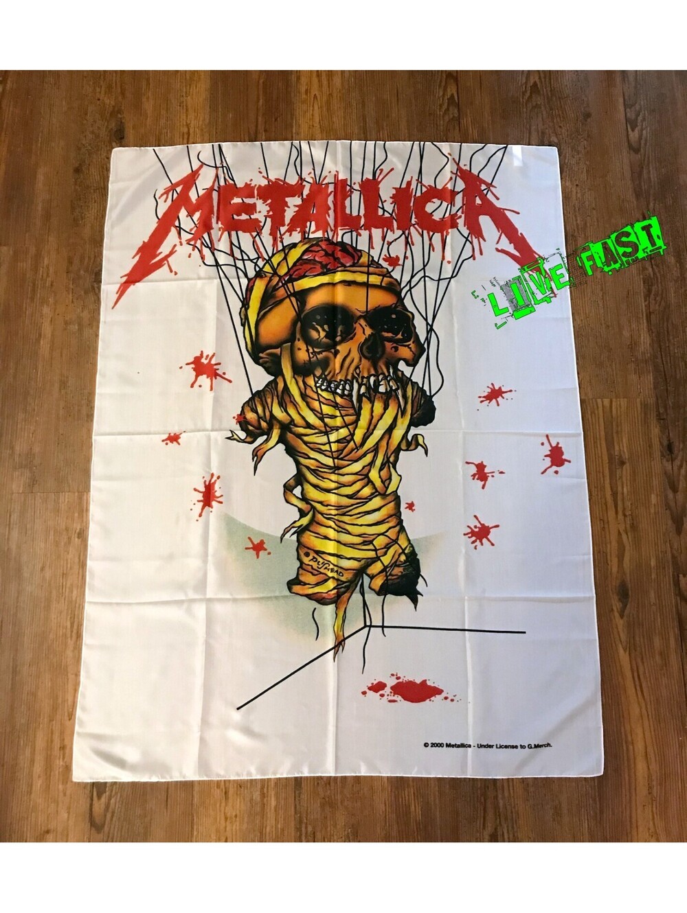 METALLICA - One Flag Banner Tapestry Fabric Poster Vintage 2000 Pushead